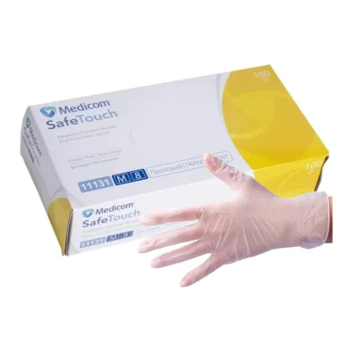 Вінілові рукавички Medicom SafeTouch® нестерильні, без пудри, прозорі, розмір M