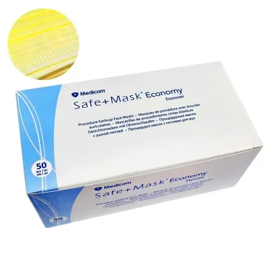 Медичні маски Medicom SAFE+MASK Economy на гумках, 50 шт (жовті)