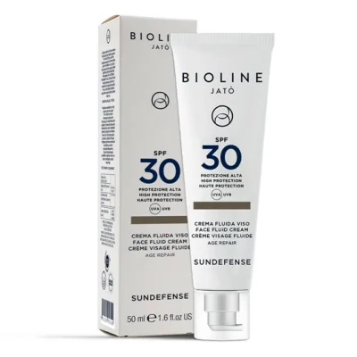 Антивіковий сонцезахисний крем-флюїд для обличчя SPF 30 Bioline JATO Sundefense Hich Protection Fluid Cream-Age Repair 50 мл